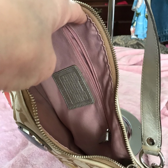 Coach tan signature C with patent leather multi colored stripes hobo bag - Picture 6 of 7